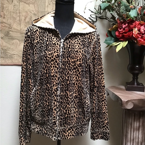 JONES NEW YORK animal print jacket, size large, long sleeve, hooded - Picture 8 of 10
